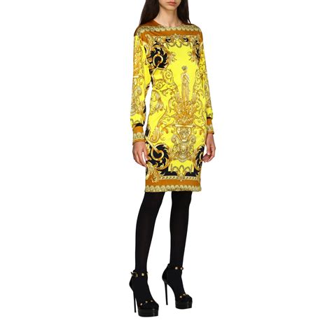 versace yellow outfit|Versace boatneck dress.